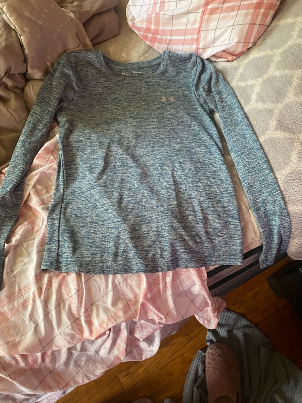 Under Armour Blue Heathered Long Sleeve Performance Tee